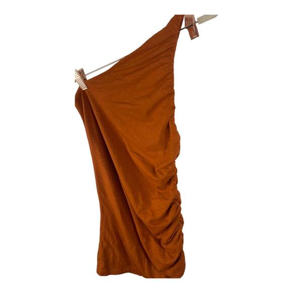 Sundry Asymmetrical Ruched Mini Dress Stretchy Jersey Lighweight Rust Boho Sz 0 - Picture 5 of 15